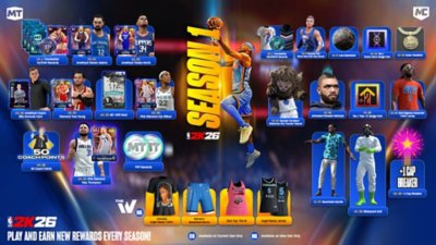 Una imagen que muestra las recompensas de temporada disponibles en la Temporada 1 de NBA 2K26