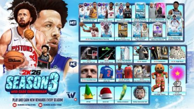 Una imagen que muestra las recompensas de temporada disponibles en la temporada 3 de NBA 2K26