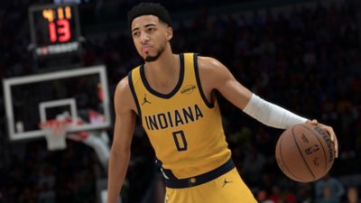 Captura de pantalla de Tyrese Haliburton en NBA 2K26