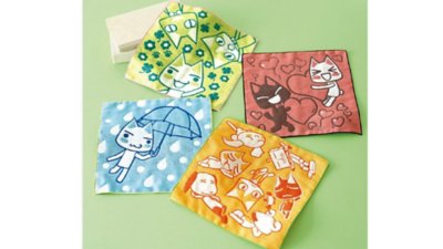 どこでもいっしょ×猫部　トロと仲間たちのジャカード織りハンカチ Gallery Image 1