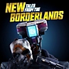 Illustrazione di copertina di New Tales from the Borderlands che mostra un robot che tiene in mano una maschera di Psycho