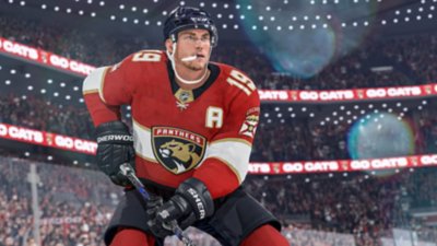 Captura de tela de NHL 24 mostrando um jogador numa postura de jogo