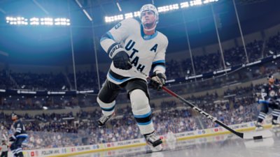 Captura de pantalla de NHL 25 que muestra a Keller, de Utah, con camiseta suplente