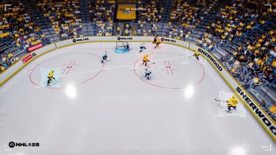 NHL25 posnetek zaslona – izboljšani UI igralci na drsališču