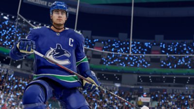 لقطة شاشة من لعبة NHL 25 - تعرض اللاعب Q Hughes من فريق Canucks