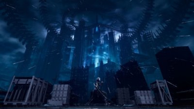 Ninja Gaiden 4 - Screenshot di Yakumo che impugna la spada di fronte ai grattacieli della Tokyo nel prossimo futuro
