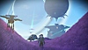 Фоновое изображение из No Man's Sky с видом на фиолетовую планету
