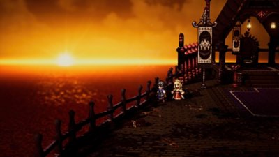 OCTOPATH TRAVELER 0 スクリーンショット 夕日を眺める2人のキャラクター