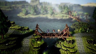 OCTOPATH TRAVELER 0 スクリーンショット 木でできた橋を渡るキャラクターたち