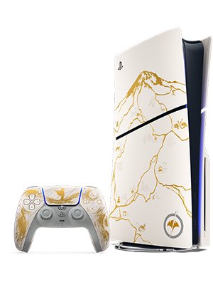 Ghost of Yōtei - Image produit des versions dorées en édition limitée de la console PlayStation 5 et de la manette DualSense