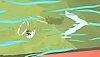 Captura de pantalla de OlliOlli World capa de Flowzone mostrando a un personaje patinando un cielo verde con nubes azules