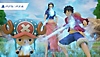 One Piece Odyssey gameplay screenshot featuring members of the Straw Hat Pirates.