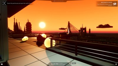 Operation Tango – snímka obrazovky – Oranžový západ slnka nad mestskou krajinou 