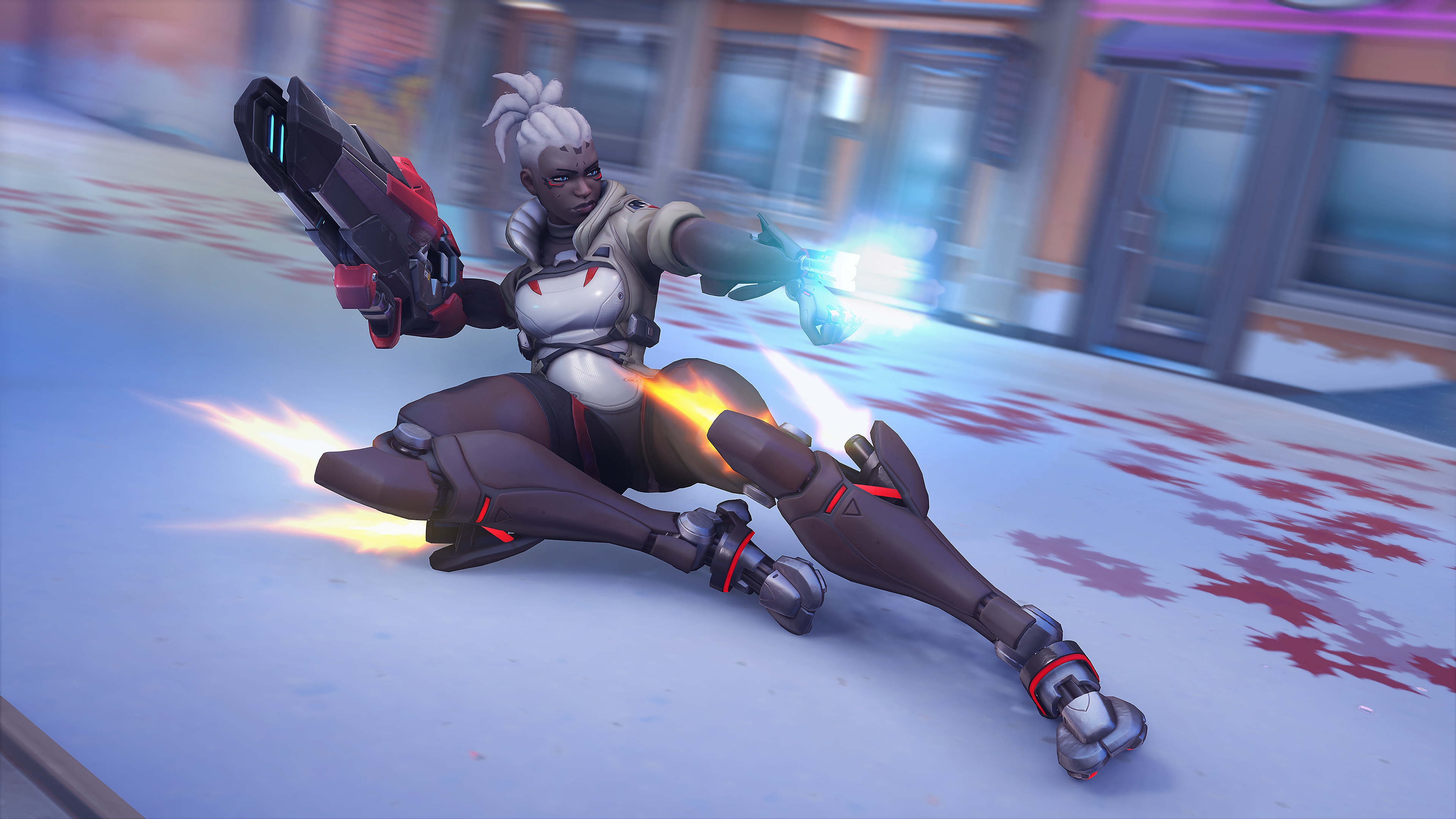 Overwatch 2 screenshot showing Sojourn sliding along the ground