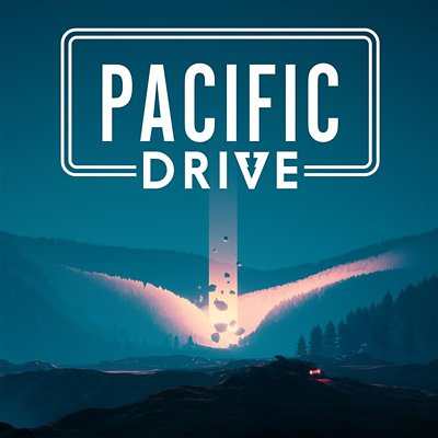 pacific drive store art featuring dark blue scene and a light on mountains