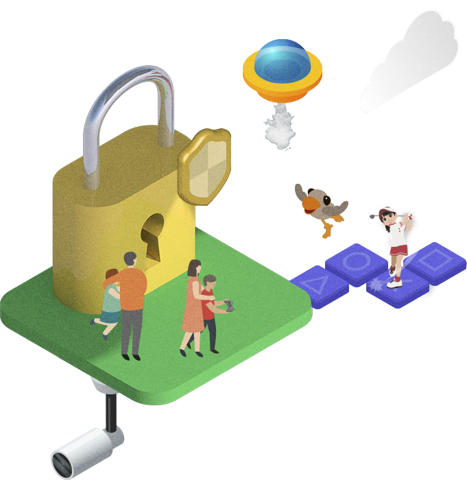 Safety illustration: Family keeping children safe while playing 