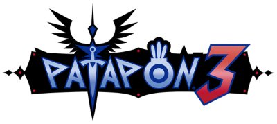 Logo von Patapon 3 in Schwarz, Blau und Rot.