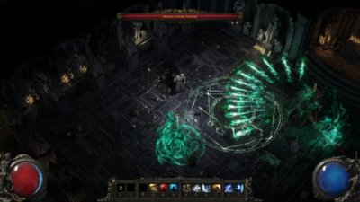 Path of Exile 2 — Captura de tela mostrando um encontro com um chefe