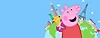 صورة فنية أساسية للعبة Peppa Pig تظهر Peppa Pig واقفة على عالم مصغر