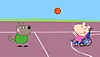Ein Screenshot aus Peppa Pig der zwei Charaktere zeigt, die Basketball spielen