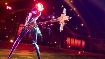 Persona 3 Reload – snímek obrazovky z Epizody Aigis zobrazující Aigis v bojovém režimu.