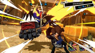 Uno screenshot di Persona 5 Tactica che mostra un combattimento