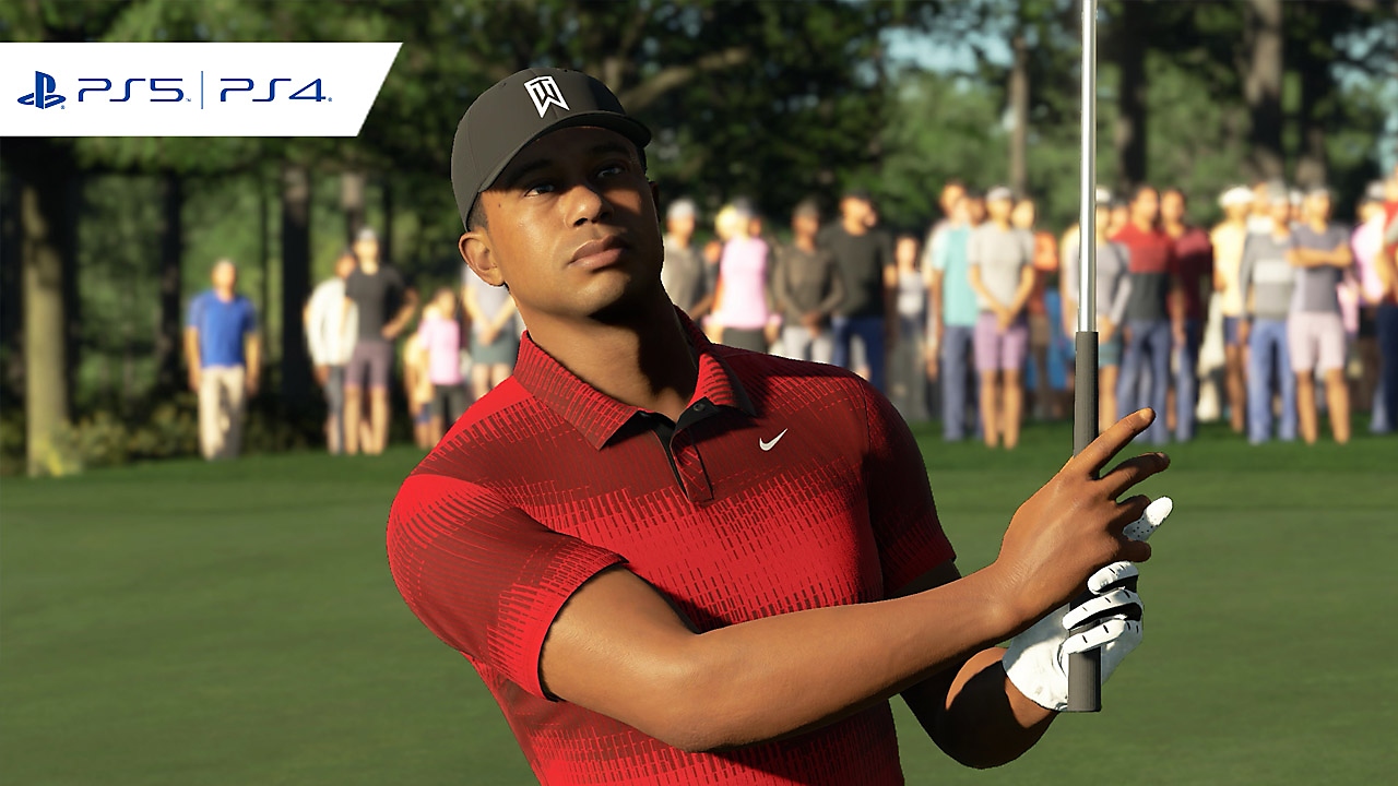 Screenshot van PGA Tour 2K23 met Tiger Woods.