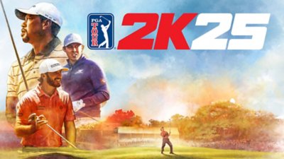 PGA Tour 2K25 key art showing Tiger Woods, Matt Fitzpatrick and Max Homa