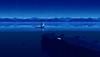 Planet of Lana – snímka obrazovky zobrazujúca Mui a Lanu na plti, pod ktorou sa vo vode nachádza obrovský tvor