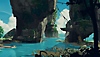Planet of Lana screenshot showing Lana swinging across a seaside environment