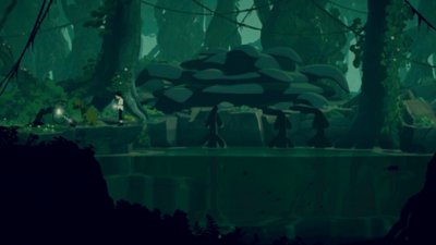 Planet of Lana - Screenshot di Mui che interagisce con un elemento dell’ambiente