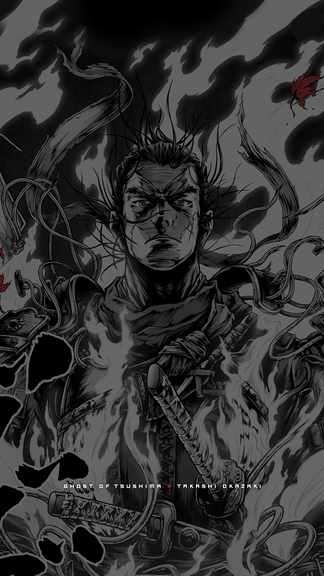 Ghost of Tsushima – mørk manga – mobilbakgrunn