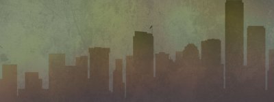 Fondo con silueta de ciudad postapocalíptica