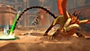 Captura de pantalla de Prince of Persia The Lost Crown que muestra a Sargón luchando contra una mantícora gigante.