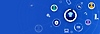 Bannière bleue avec une illustration d'homme entouré d'icônes sur le thème de la sécurité
