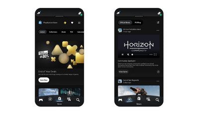 Descubra capturas de tela da interface do PlayStation App, que mostram notícias e abas recentes