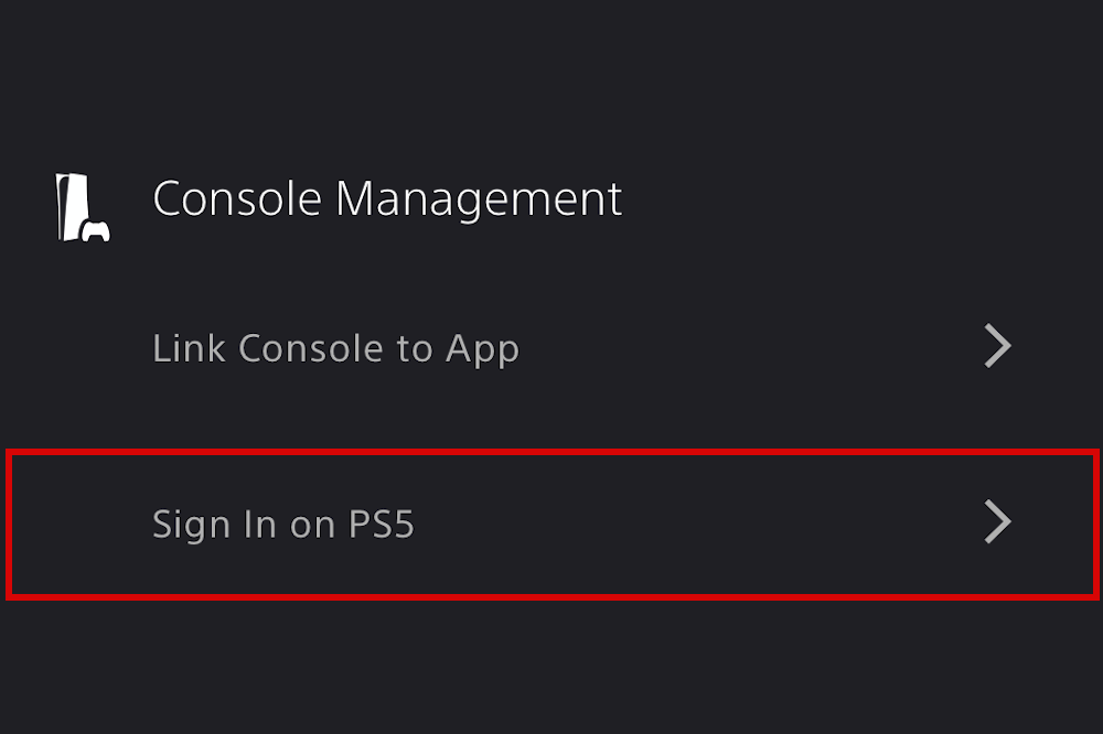 Вхід в мережу на PS5 в додатку PS App