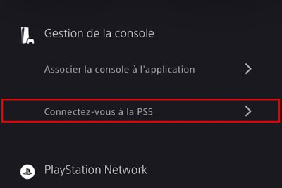 Connexion sur PS5 via l'application PS App