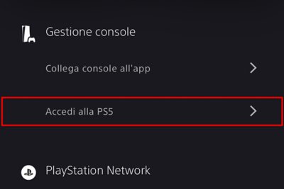 Accesso a PS5 da PS app