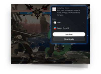 Captura de pantalla que muestra un mensaje emergente de recordatorio para un torneo