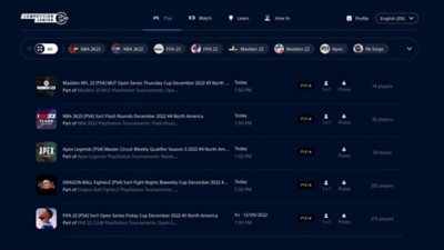 Captura de pantalla de Competition Center de PlayStation