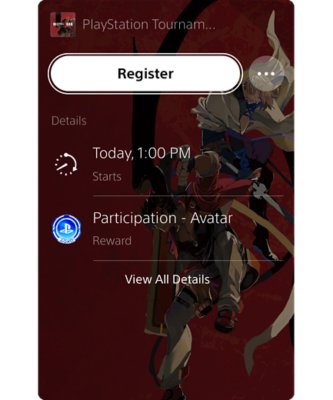 Captura de pantalla que muestra una inscripción para un torneo