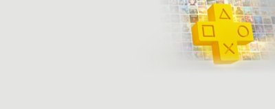 PS Plus logo background with variety of game tiles