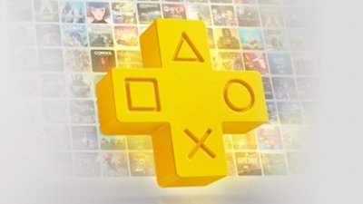 PS Plus 15th anniversary key art showing Plus logo on grey background