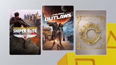 PS Plus logo background with variety of game tiles