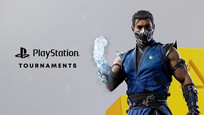 PlayStation Plus key art motif in grey and yellow.