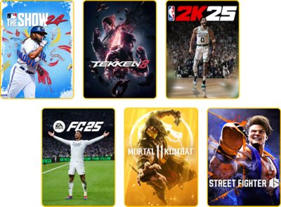 PlayStation Plus tournaments image featuring several titles including EA Sports FC 25 and College Football 25.