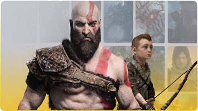 PS Plus promotional imagery featuring key art from God of War.
