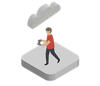 雲の下でゲームコントローラーを持って立っている人のイラスト