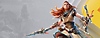 PlayStation Plus branded Horizon Forbidden West promotional image featuring main character Aloy.
